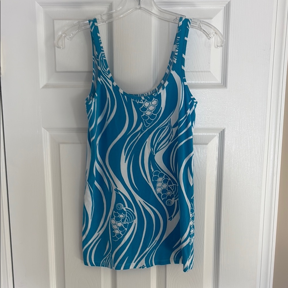 Blue Wave-Print Sleeveless Tank Top